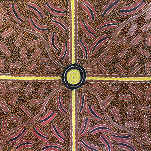 Ahakeye (Bush Plum) Dreaming by Lindsay Bird Mpetyane by Lindsay Bird Mpetyane, 90cm x 90cm. Australian Aboriginal Art.