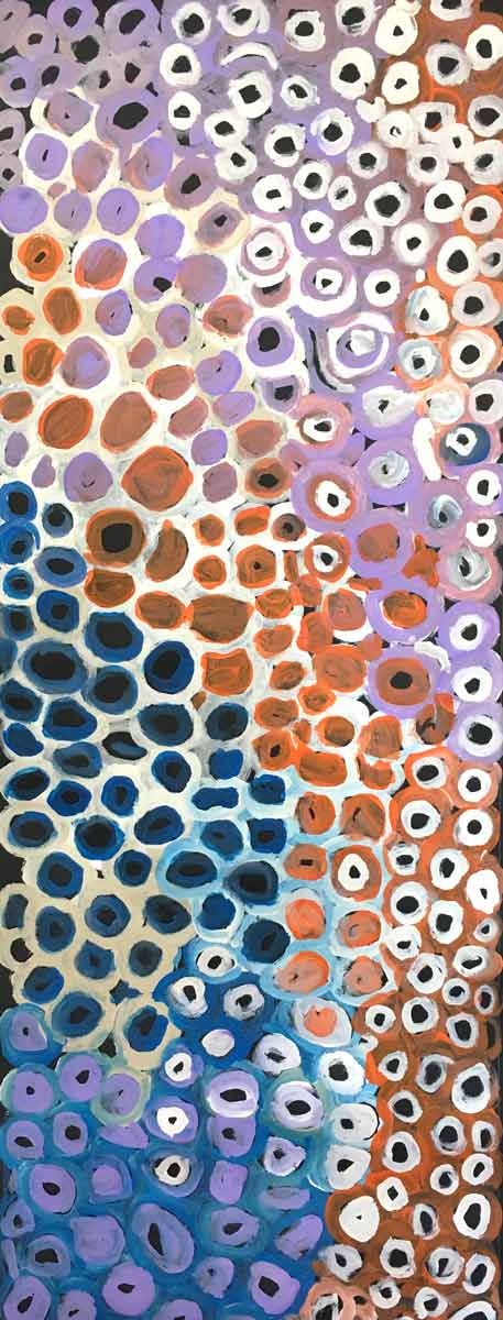 Soakage by Lena Pwerle-by-Lena Pwerle-120cm x 45cm-at-Utopia-Lane-Gallery #AboriginalArt #Lena Pwerle