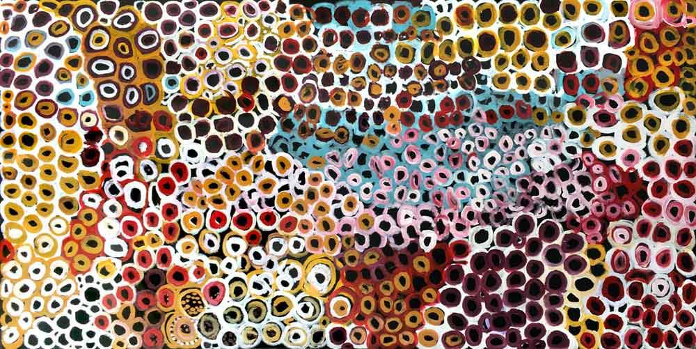 Soakage by Lena Pwerle NEW by Lena Pwerle, 180cm x 90cm. Australian Aboriginal Art.