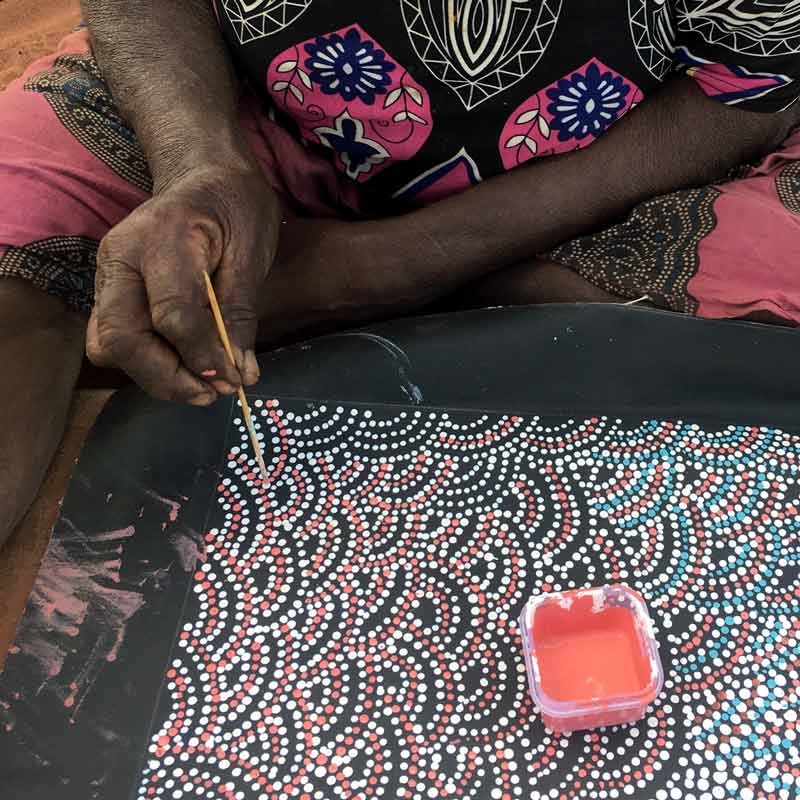 Arwengerrp (Bush Turkey) by Rosie Pwerle by Rosie Pwerle, 120cm x 45cm. Australian Aboriginal Art.