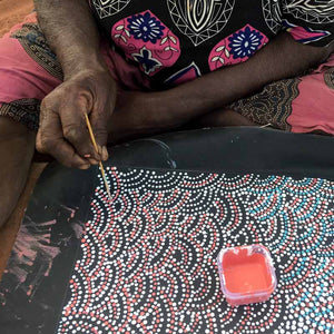 Arwengerrp (Bush Turkey) by Rosie Pwerle by Rosie Pwerle, 120cm x 45cm. Australian Aboriginal Art.