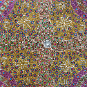 Alpar Seed Story by Maggie Bird by Maggie Bird Mpetyane, 90cm x 90cm. Australian Aboriginal Art.