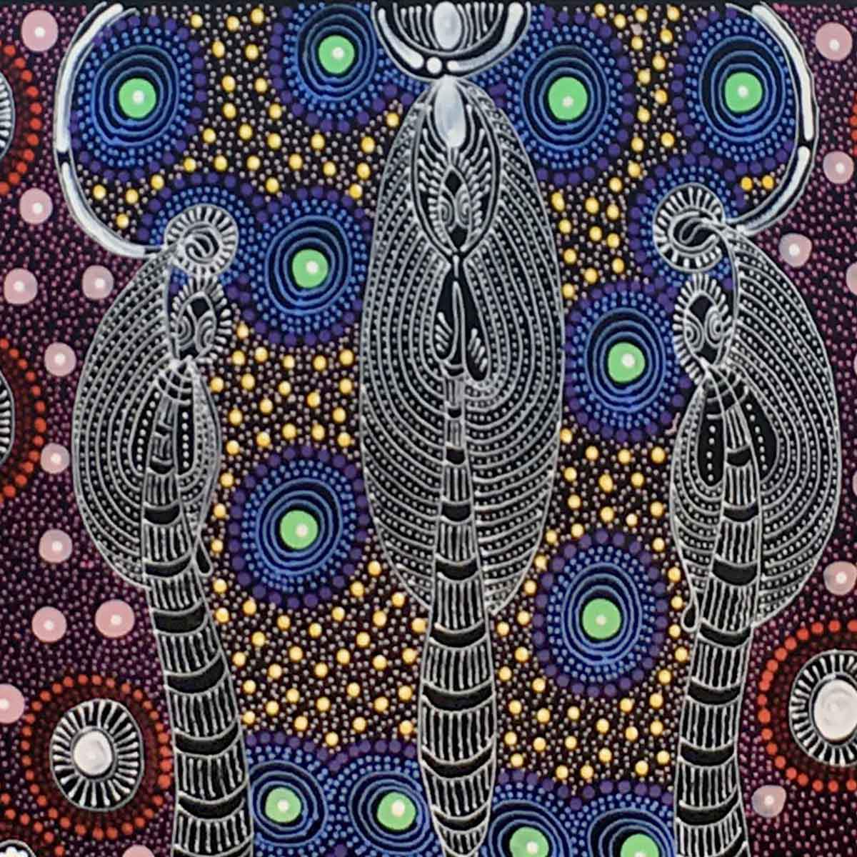 Dreamtime Sisters painting by Colleen Wallace Nungari. Australian Aboriginal Art.