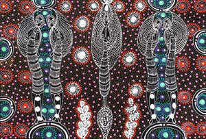 Dreamtime Sisters painting by Colleen Wallace Nungari. Australian Aboriginal Art.