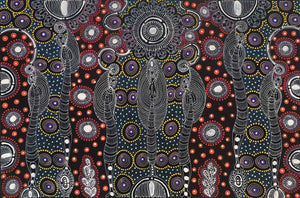Dreamtime Sisters painting by Colleen Wallace Nungari. Australian Aboriginal Art.