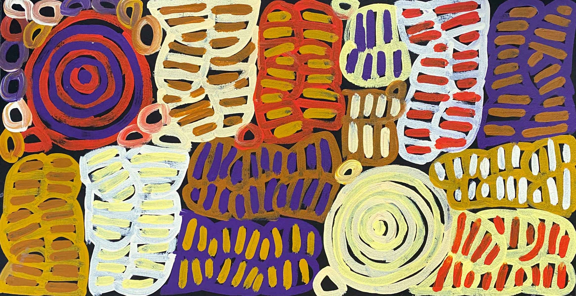 My Mother's Country by Betty Mbitjana. Australian Aboriginal painting.
