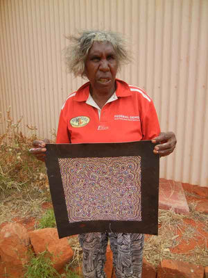 Honey Ant Dreaming by Julie Pengarte-by-Julie Pengarte-30cm x 30cm-at-Utopia-Lane-Gallery #AboriginalArt #Julie Pengarte